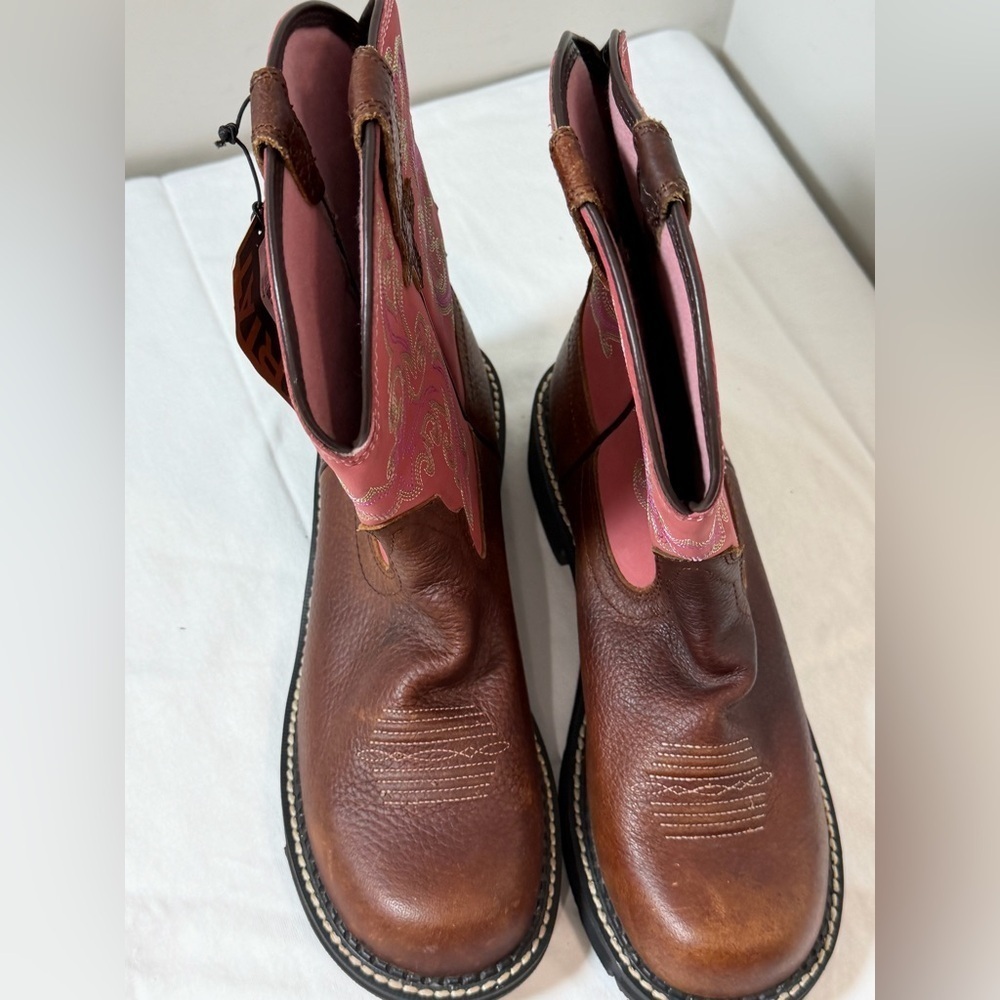 BRAND NEW NWT Ariat Size 10 Fatbaby II Pink and Brown Leather Cowboy Boots - Picture 9 of 11